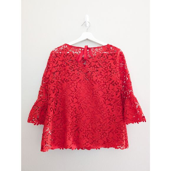 Boden Brittany Lace Top Red Size 10 Short Sleeve Scalloped Hem Elegant Blouse - Picture 5 of 10